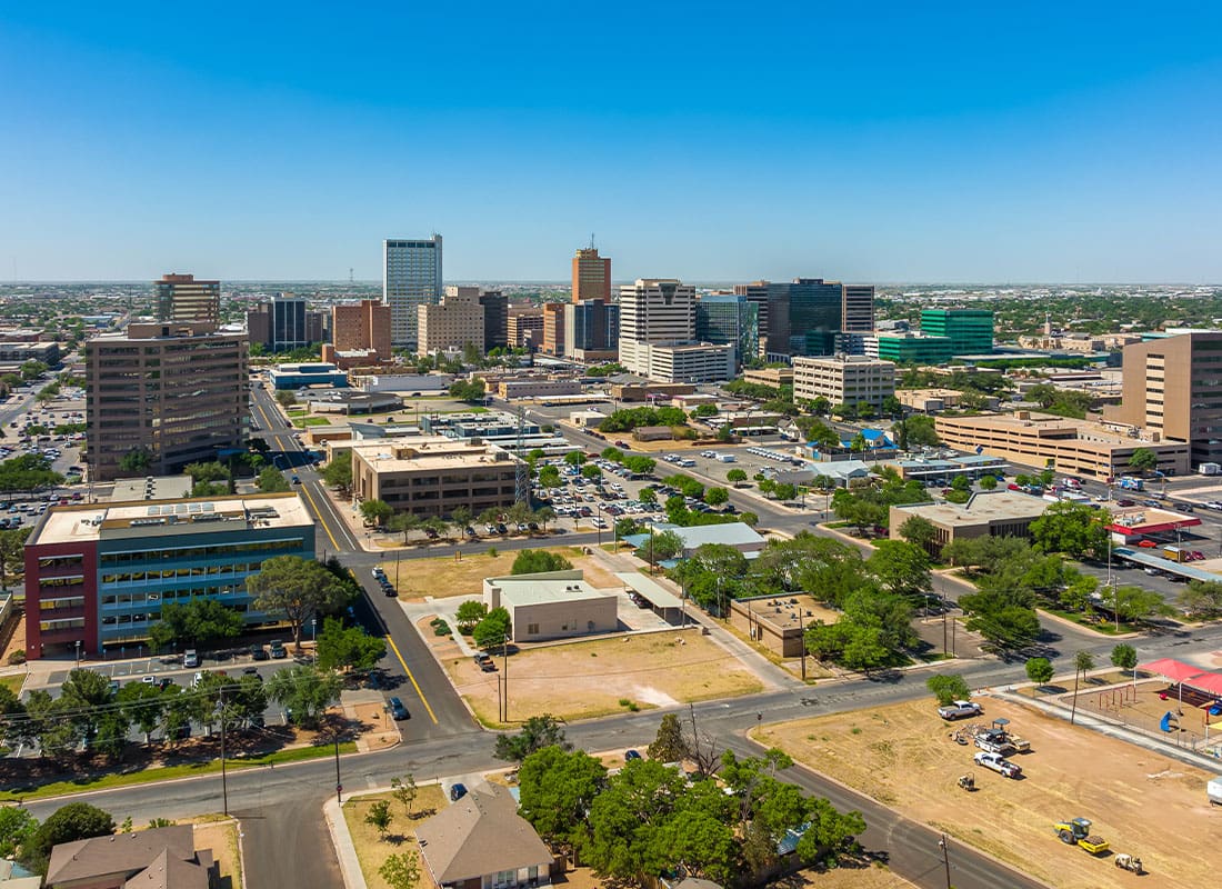 Midland, TX - Aerial View of Downtown Midland Texas on a Clear Day